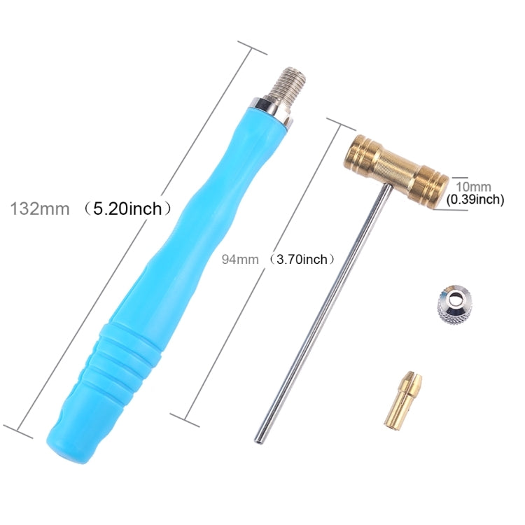 Blue mini round head hammer with copper head, plus metal parts and size dimensions