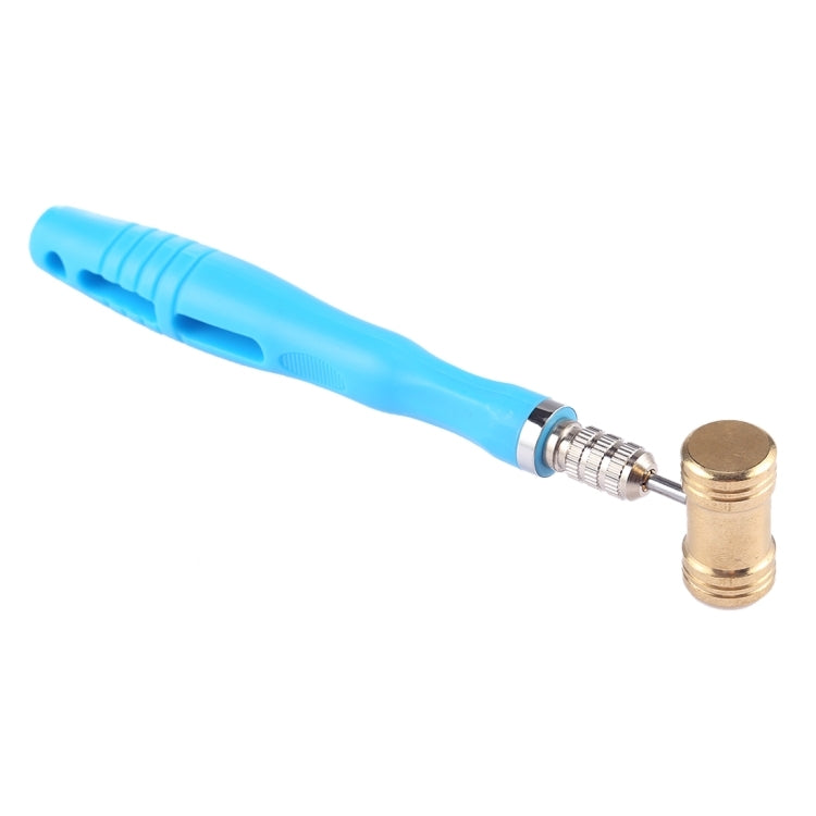 Small copper hammer tool with blue grip and round head, 15mm