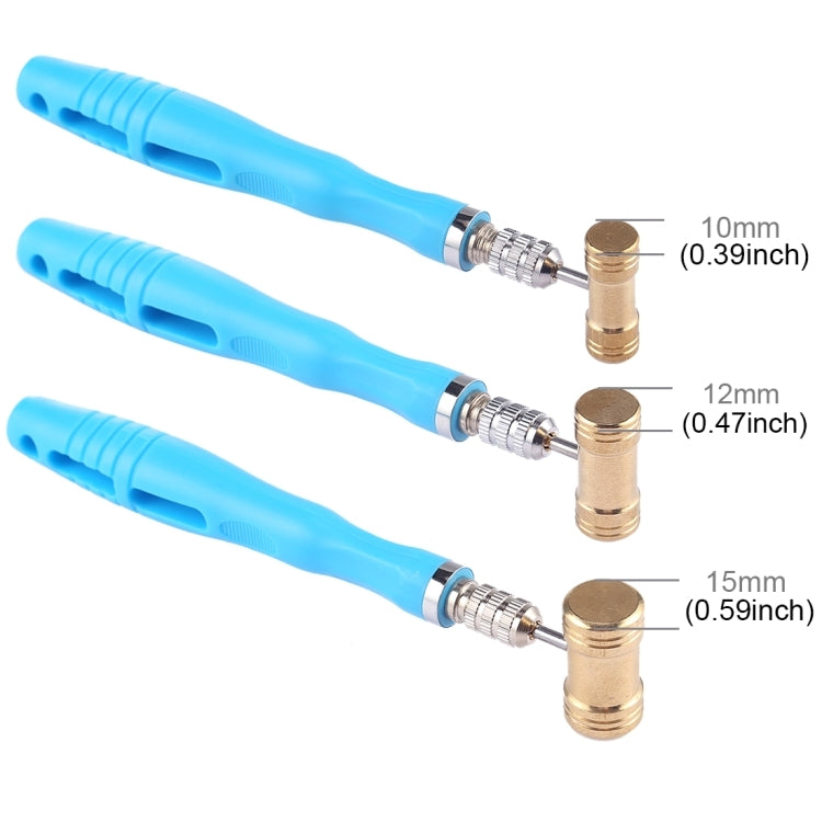 Set of mini copper round-head hammers with blue handles: 10mm, 12mm, 15mm
