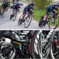 Road cyclists pedaling with cleated shoes, drivetrain and pedals in view