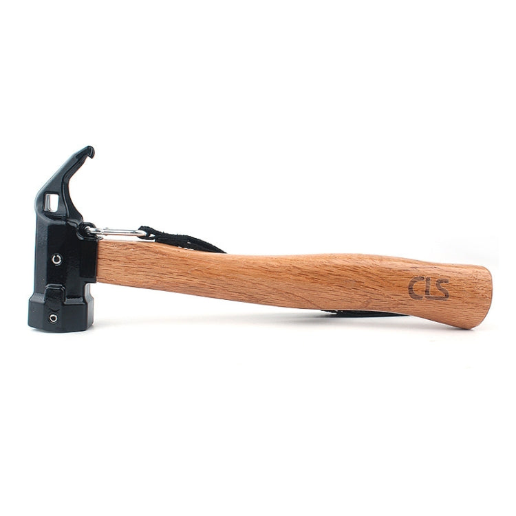 Shark-style nail puller hammer with black head and wooden handle