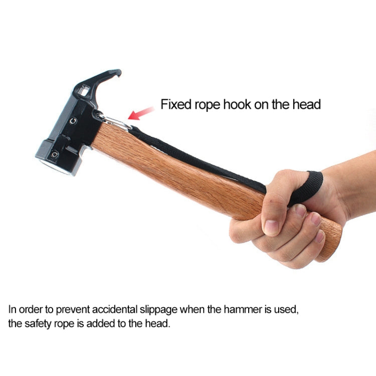 Shark-style nail puller hammer with fixed rope hook on black head