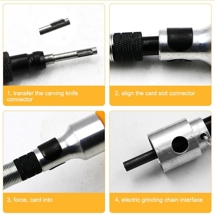 Assembly steps showing carving knife connectors and shaft interface