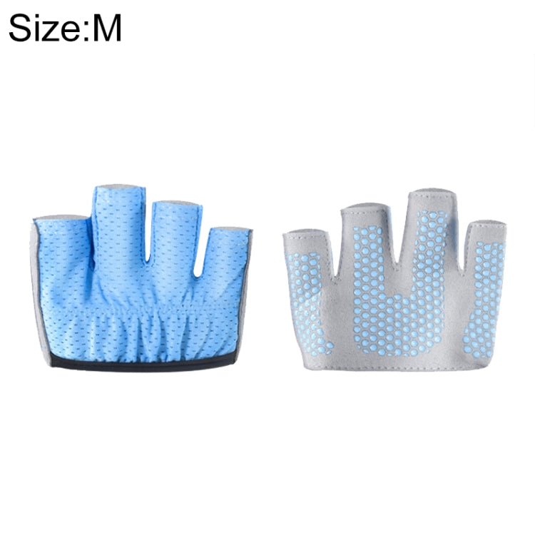 Half finger yoga gloves, light blue non-slip dotted palm, size M