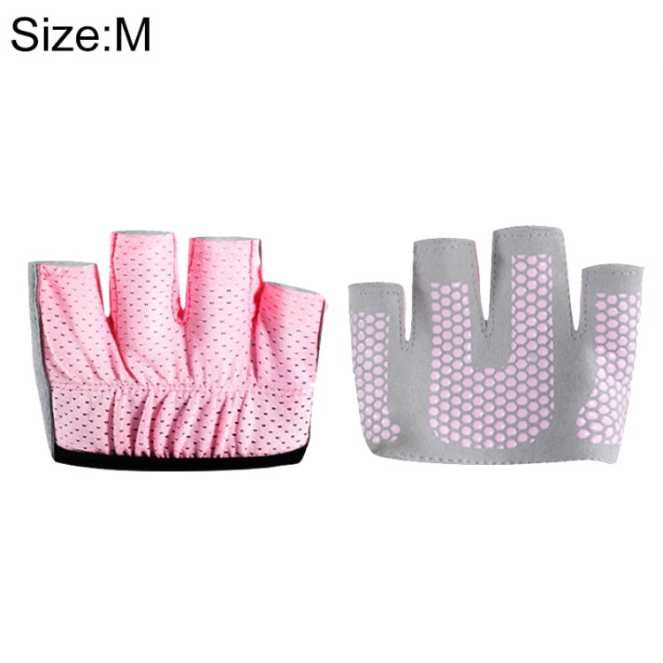 Half finger yoga gloves, rose pink grip palm with non-slip dots, size M