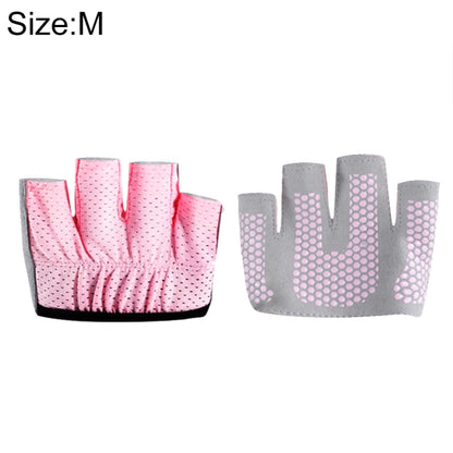 Half finger yoga gloves, rose pink grip palm with non-slip dots, size M