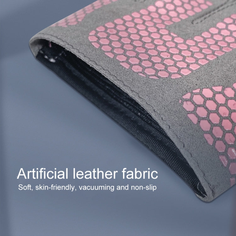 Half finger yoga gloves, gray palm with pink hexagon grip pattern detail