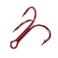 HENGJIA red treble fishing hook, three-point barbed tips, curved shanks