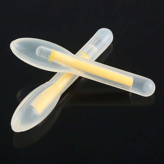 Two bulb-shaped luminous fishing light sticks with clear tubes and bright yellow center