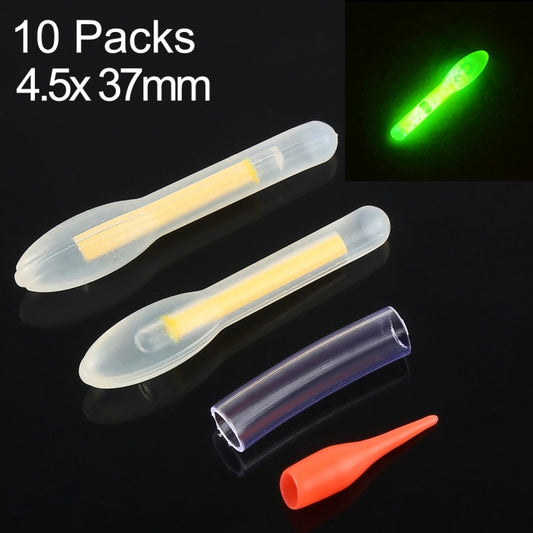 Pack of bulb-shaped luminous fishing light sticks, clear tubes with yellow glow core