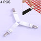 White adjustable fabric strap clips with silver metal ends for securing bedspread or covers