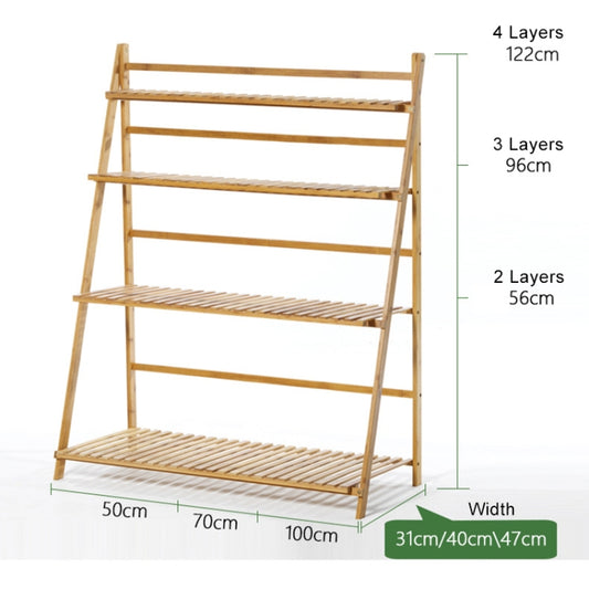 Wood 3-tier bamboo plant stand shelf rack with slatted tiers and side supports