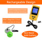 Yellow portable wireless fishfinder kit with color display, cable, and green sonar sensor