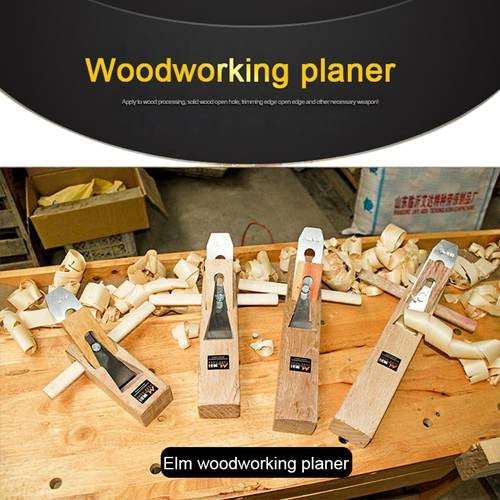 Wood hand plane set with light wood bodies, metal blades, and handles