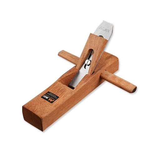 Wooden hand plane planer tool, 280mm length, side handles and exposed metal cutter