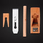 Hand plane tool set view with different blade plates and wood body pieces