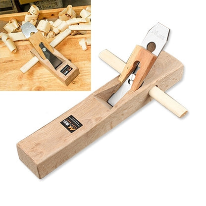 Wood hand plane with metal blade and wooden handle, 350mm length