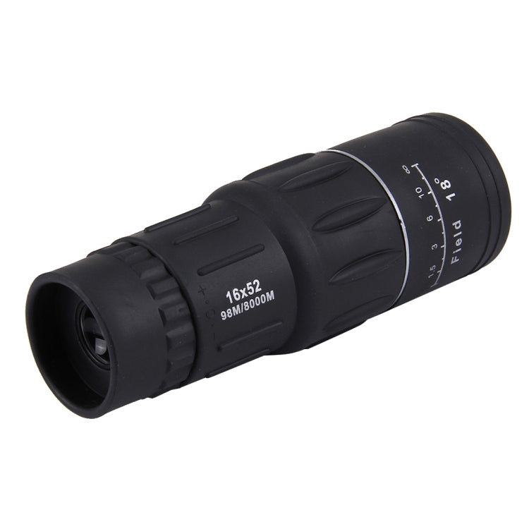 Black 16x52 waterproof monocular telescope with focus ring and eyepiece