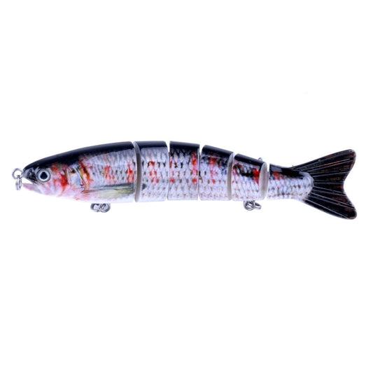 Multi-section hard plastic fishing lure with treble hooks, blue and white pattern body