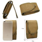 Tan pocket wallet with phone sleeve and card slots, belt loop and flap closure