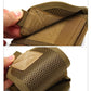 Tan pocket wallet close-up of mesh lining and fold-over flap with textured patch
