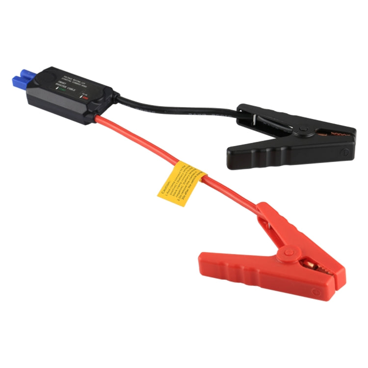 Booster cable control module with red cable and black clamp ends for car battery