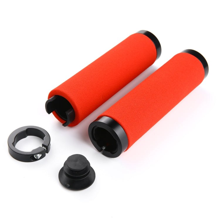 Red sponge bicycle handlebar grips with alloy lock rings and mounting plugs