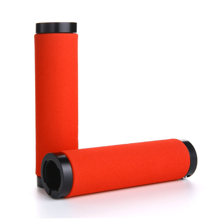 Red sponge bicycle handlebar grips with alloy lock rings and end caps
