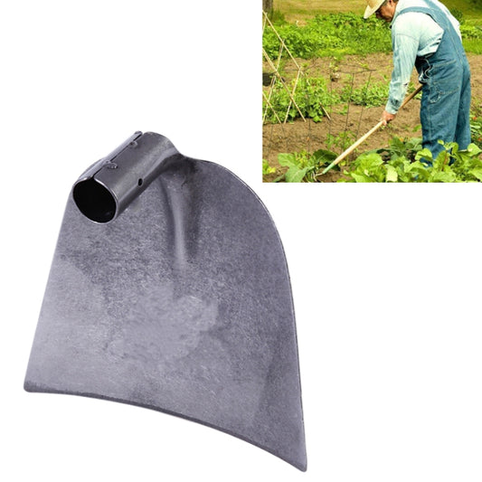 Durable dark gray farm hoe head with round eye and mounting hole, size S