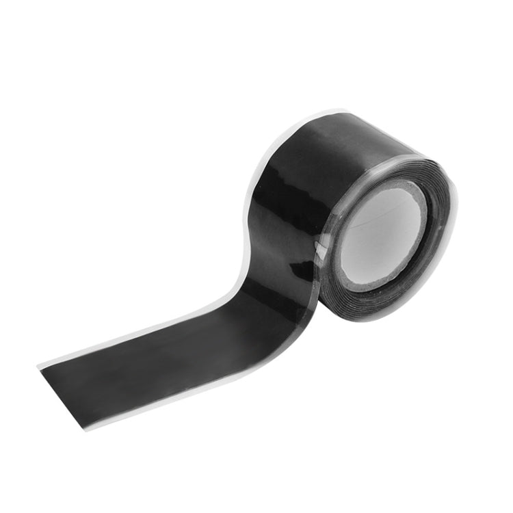 Black silicone self-adhesive tape roll with a long unrolled strip