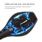 Blue skateboard deck nose with textured anti-slip grip and Vulcan pattern graphic.
