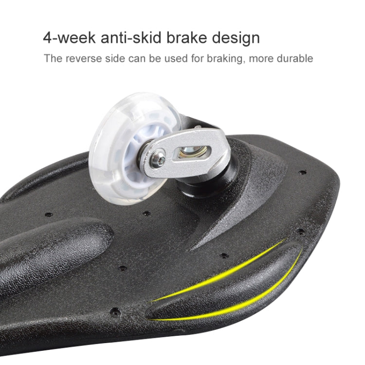 Skateboard front wheel with 4-way anti-skid brake and clear flashing wheel housing.