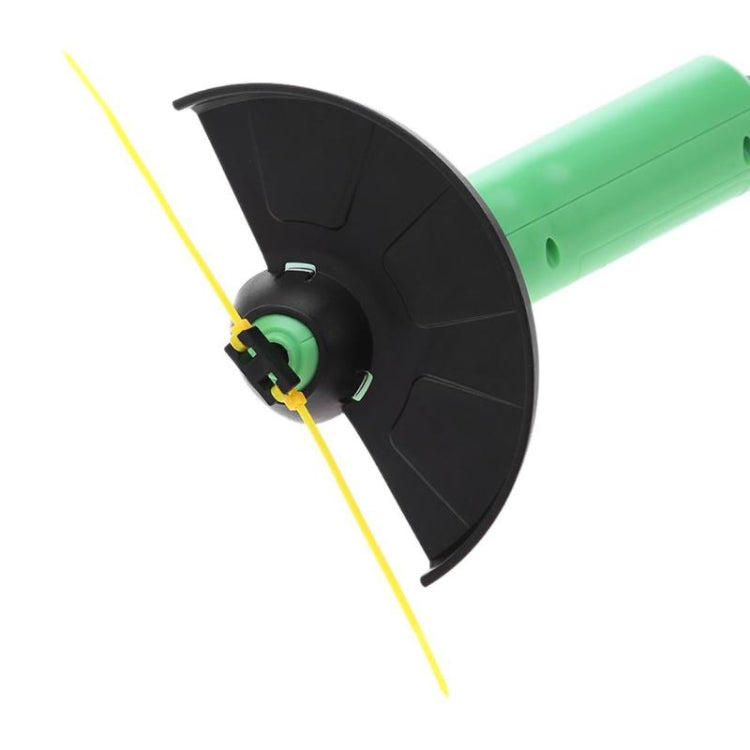 Black trimmer head with yellow cutting line and green center hub