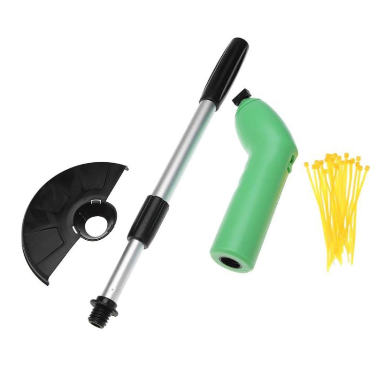 Weed trimmer accessories: green grip, silver shaft, black head cover and line spool