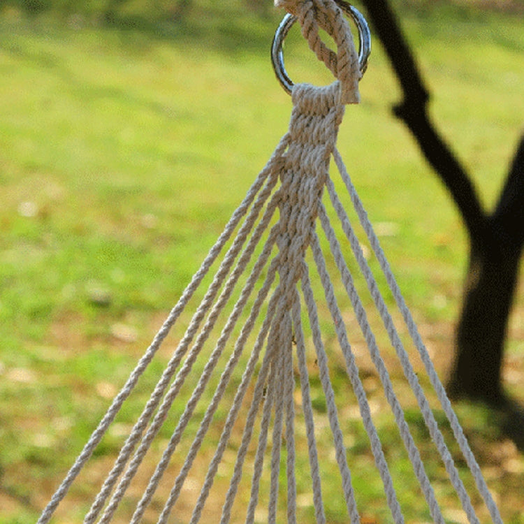 Cotton rope hammock suspension with braided bundle and looping knots
