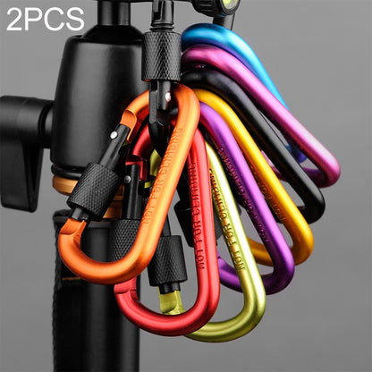 Set of two D-ring mountaineering buckle locks with multicolor aluminum carabiners and black grips