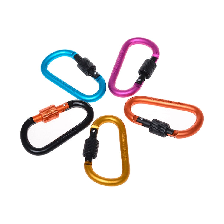 Two-pack D-ring aluminum carabiner buckle locks with black grips, assorted colors