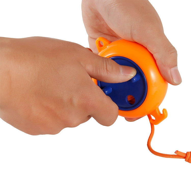 Hand winding retractable clothesline reel, orange housing with blue drum