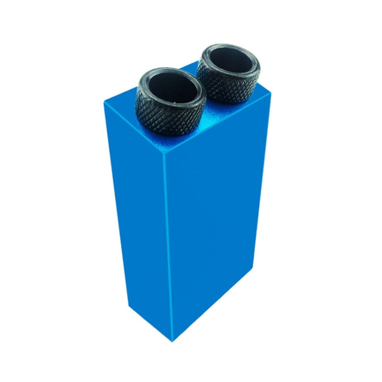 Blue hole locator with two black knurled threaded sleeves on top