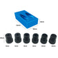 Blue 15° hole locator with multiple black threaded sleeves for different hole sizes