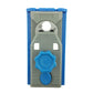 Woodworking borehole locator jig with gray frame, blue side guides, and numbered ring