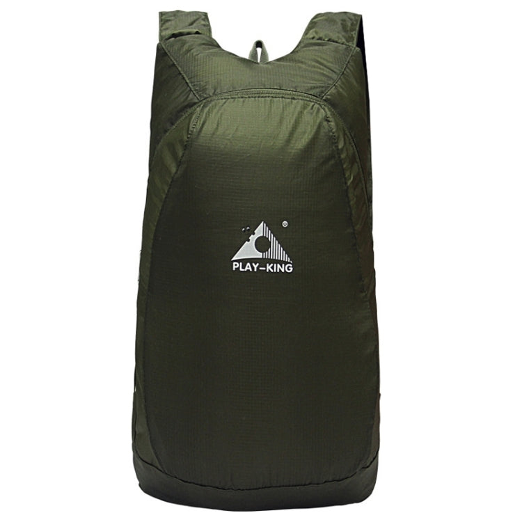Olive green foldable anti-splash outdoor backpack front view with drawstring closure