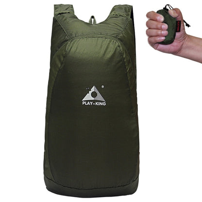 Army green foldable anti-splash outdoor backpack with drawstring top and shoulder straps