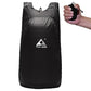 Black foldable anti-splash outdoor backpack with drawstring top and logo patch