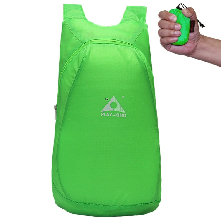 Green foldable anti-splash outdoor backpack with drawstring top and logo patch