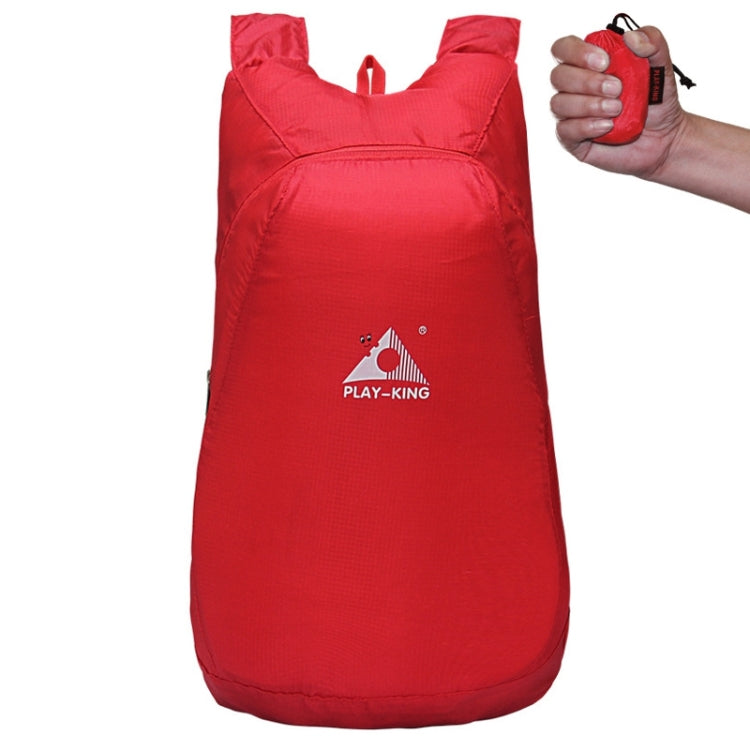 Foldable anti-splash backpack, red with top carry loop and PLAY-KING logo.
