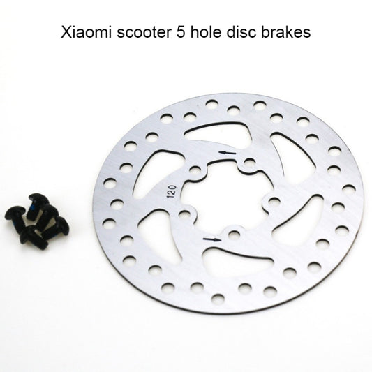 Silver disc brake rotor with mounting bolts for electric scooter