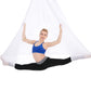 White aerial yoga hammock with mesh fabric, person doing a stretching pose