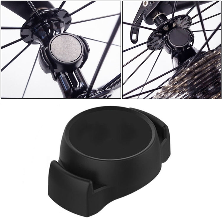Bicycle wheel speed sensor with circular black mount and cable clip