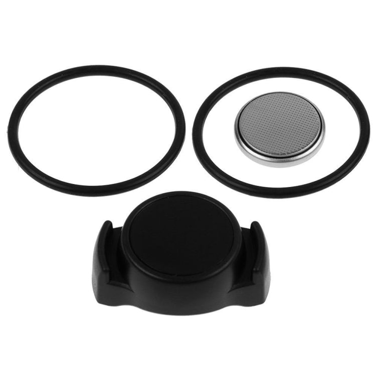 Black bicycle sensor mount with circular sensor face and two rubber rings